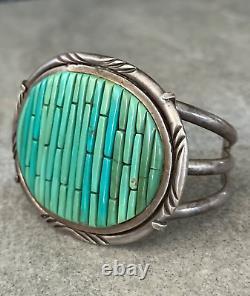 Vintage Navajo P SIERRA Turquoise COBBLESTONE Sterling Bracelet 121+g AS FOUND