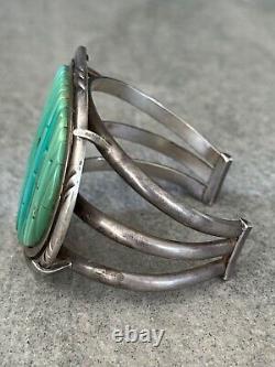 Vintage Navajo P SIERRA Turquoise COBBLESTONE Sterling Bracelet 121+g AS FOUND