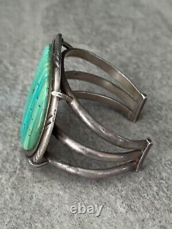 Vintage Navajo P SIERRA Turquoise COBBLESTONE Sterling Bracelet 121+g AS FOUND