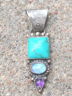 Vintage Navajo Pendant by R. J. Apacheto Turquoise, Amethyst & Larimar Jewelry