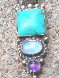 Vintage Navajo Pendant by R. J. Apacheto Turquoise, Amethyst & Larimar Jewelry