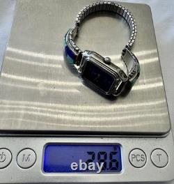 Vintage Navajo Quartz Watch Turquoise Lapis Inlay Sterling Silver 28.6g