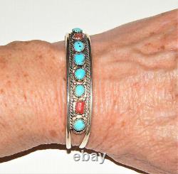 Vintage Navajo RMJ Sterling Silver TURQUOISE CORAL CUFF BRACELET Robert Johnson