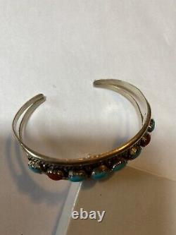 Vintage Navajo RMJ Sterling Silver TURQUOISE CORAL CUFF BRACELET Robert Johnson