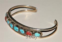 Vintage Navajo RMJ Sterling Silver TURQUOISE CORAL CUFF BRACELET Robert Johnson