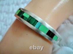 Vintage Navajo Ray Tracey Knifewing Sterling Multi Gemstone Inlay Cuff Bracelet