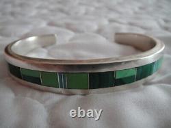 Vintage Navajo Ray Tracey Knifewing Sterling Multi Gemstone Inlay Cuff Bracelet