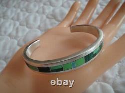 Vintage Navajo Ray Tracey Knifewing Sterling Multi Gemstone Inlay Cuff Bracelet