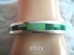 Vintage Navajo Ray Tracey Knifewing Sterling Multi Gemstone Inlay Cuff Bracelet