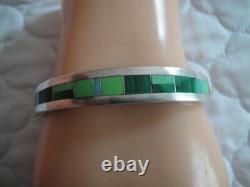 Vintage Navajo Ray Tracey Knifewing Sterling Multi Gemstone Inlay Cuff Bracelet