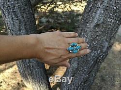 Vintage Navajo Ring Spiderweb Turquoise Sterling Native American Jewelry 8 1/4
