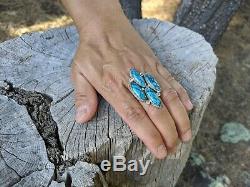 Vintage Navajo Ring Spiderweb Turquoise Sterling Native American Jewelry 8 1/4