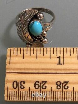 Vintage Navajo Ring Turquoise Sterling Silver Native Ethnic Tribal Jewelry S 7.5