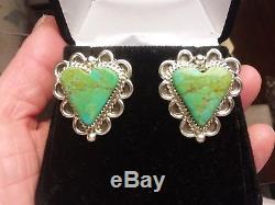 Vintage Navajo Royston Turquoise Heart Cut Sterling Silver Earrings