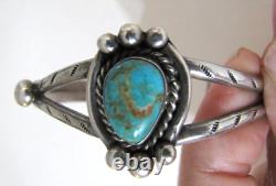 Vintage Navajo Royston Turquoise Sterling Silver Cuff Bracelet Stamped Bead