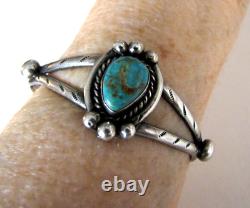 Vintage Navajo Royston Turquoise Sterling Silver Cuff Bracelet Stamped Bead