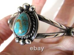 Vintage Navajo Royston Turquoise Sterling Silver Cuff Bracelet Stamped Bead