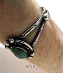 Vintage Navajo Royston Turquoise Sterling Silver Cuff Bracelet Stamped Bead