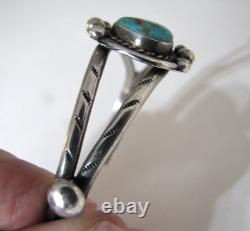 Vintage Navajo Royston Turquoise Sterling Silver Cuff Bracelet Stamped Bead