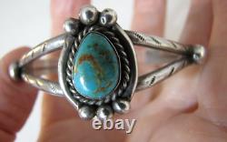 Vintage Navajo Royston Turquoise Sterling Silver Cuff Bracelet Stamped Bead