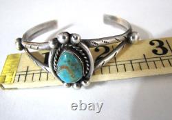Vintage Navajo Royston Turquoise Sterling Silver Cuff Bracelet Stamped Bead