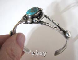 Vintage Navajo Royston Turquoise Sterling Silver Cuff Bracelet Stamped Bead