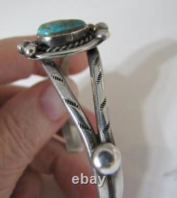 Vintage Navajo Royston Turquoise Sterling Silver Cuff Bracelet Stamped Bead