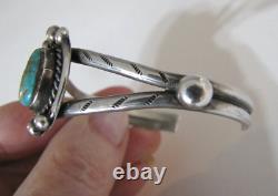 Vintage Navajo Royston Turquoise Sterling Silver Cuff Bracelet Stamped Bead