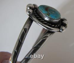 Vintage Navajo Royston Turquoise Sterling Silver Cuff Bracelet Stamped Bead