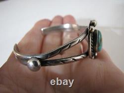 Vintage Navajo Royston Turquoise Sterling Silver Cuff Bracelet Stamped Bead