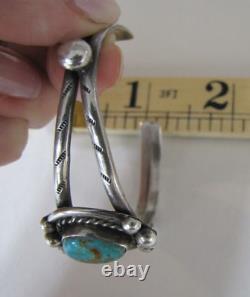 Vintage Navajo Royston Turquoise Sterling Silver Cuff Bracelet Stamped Bead