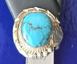 Vintage Navajo SINGLE-STONE BISBEE BLUE Turquoise Sterling Silver Ring