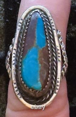 Vintage Navajo SINGLE-STONE BISBEE BLUE Turquoise Sterling Silver Ring