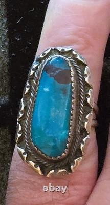 Vintage Navajo SINGLE-STONE BISBEE BLUE Turquoise Sterling Silver Ring