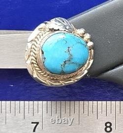 Vintage Navajo SINGLE-STONE BISBEE BLUE Turquoise Sterling Silver Ring