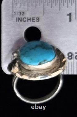 Vintage Navajo SINGLE-STONE BISBEE BLUE Turquoise Sterling Silver Ring