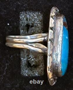 Vintage Navajo SINGLE-STONE BISBEE BLUE Turquoise Sterling Silver Ring