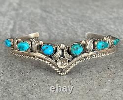 Vintage Navajo SLEEPING BEAUTY Turquoise BLOSSOM Sterling Silver Bracelet SIGNED