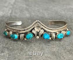 Vintage Navajo SLEEPING BEAUTY Turquoise BLOSSOM Sterling Silver Bracelet SIGNED