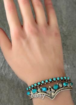 Vintage Navajo SLEEPING BEAUTY Turquoise BLOSSOM Sterling Silver Bracelet SIGNED