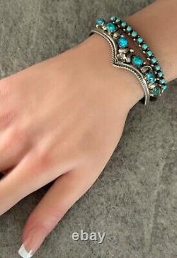 Vintage Navajo SLEEPING BEAUTY Turquoise BLOSSOM Sterling Silver Bracelet SIGNED
