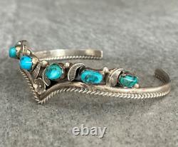 Vintage Navajo SLEEPING BEAUTY Turquoise BLOSSOM Sterling Silver Bracelet SIGNED