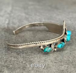 Vintage Navajo SLEEPING BEAUTY Turquoise BLOSSOM Sterling Silver Bracelet SIGNED
