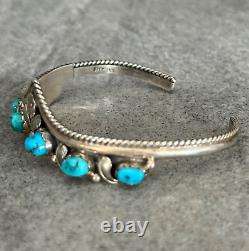 Vintage Navajo SLEEPING BEAUTY Turquoise BLOSSOM Sterling Silver Bracelet SIGNED