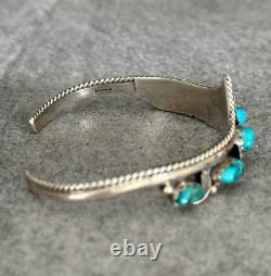 Vintage Navajo SLEEPING BEAUTY Turquoise BLOSSOM Sterling Silver Bracelet SIGNED