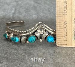 Vintage Navajo SLEEPING BEAUTY Turquoise BLOSSOM Sterling Silver Bracelet SIGNED