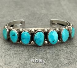 Vintage Navajo SLEEPING BEAUTY Turquoise ROW Sterling Silver Bracelet 6.75 in