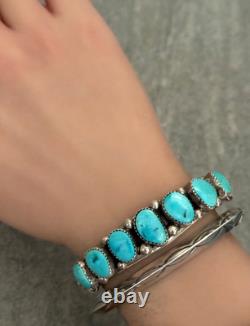 Vintage Navajo SLEEPING BEAUTY Turquoise ROW Sterling Silver Bracelet 6.75 in