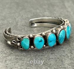 Vintage Navajo SLEEPING BEAUTY Turquoise ROW Sterling Silver Bracelet 6.75 in