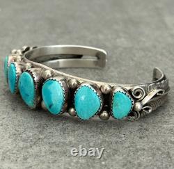 Vintage Navajo SLEEPING BEAUTY Turquoise ROW Sterling Silver Bracelet 6.75 in